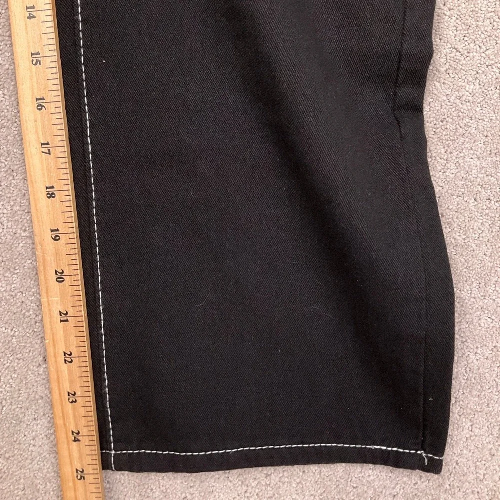 Wide Leg‎ Flaming Skull Pocket  Mens Small Black Contrast Stitch Denim Hip Hop